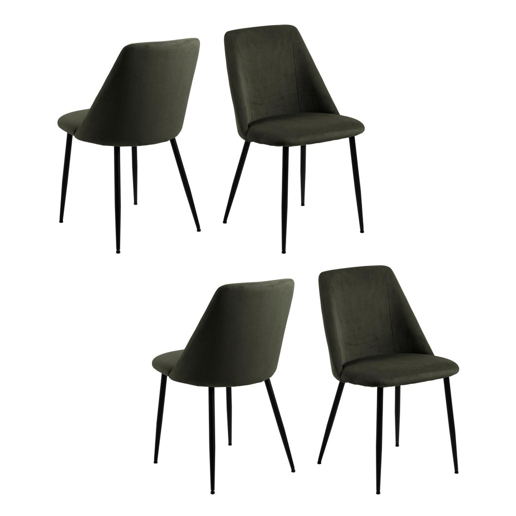 Ines Luxury Fabric Dining Chair In Olive Green With Black Metal Legs, Set Of 4 Chairs