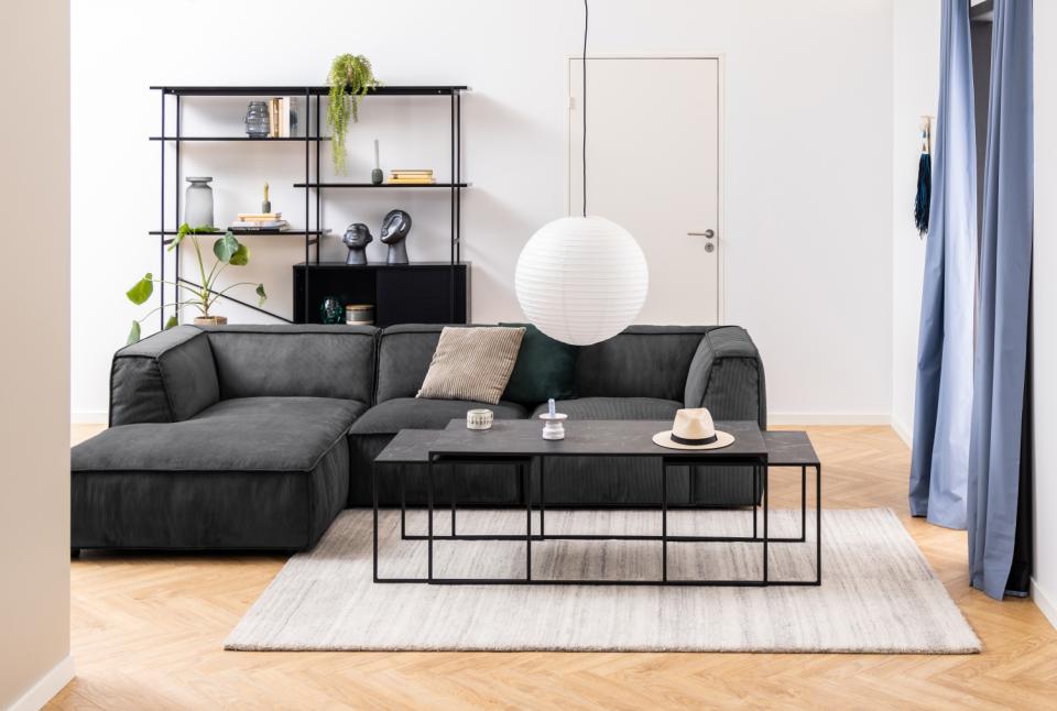 Infinity 3pc Coffee Table With Black Marble Melamine Top Metal Base, Versatile 3 Table Design 120x60cm