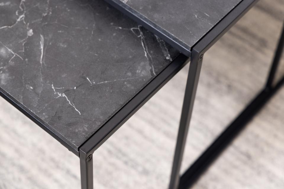 Infinity 3pc Coffee Table With Black Marble Melamine Top Metal Base, Versatile 3 Table Design 120x60cm