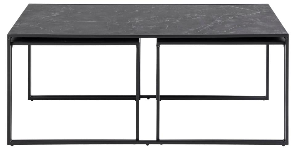 Infinity 3pc Coffee Table With Black Marble Melamine Top Metal Base, Versatile 3 Table Design 120x60cm