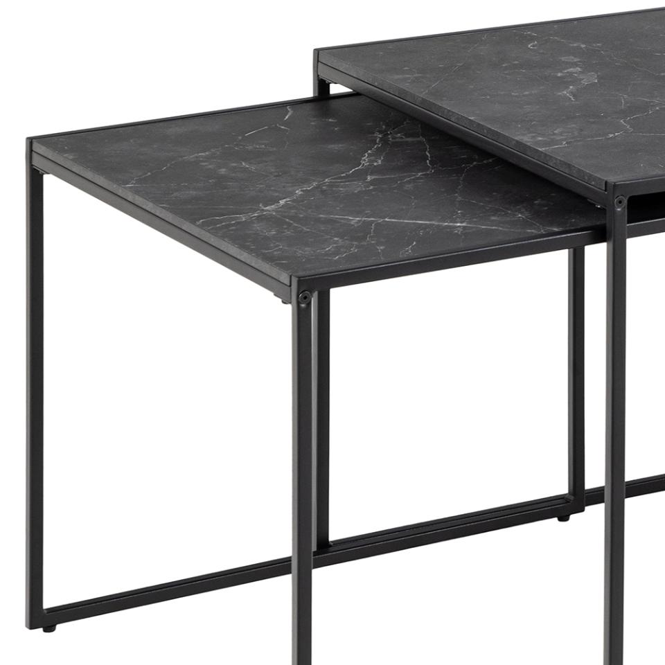 Infinity 3pc Coffee Table With Black Marble Melamine Top Metal Base, Versatile 3 Table Design 120x60cm