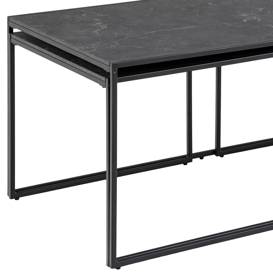 Infinity 3pc Coffee Table With Black Marble Melamine Top Metal Base, Versatile 3 Table Design 120x60cm