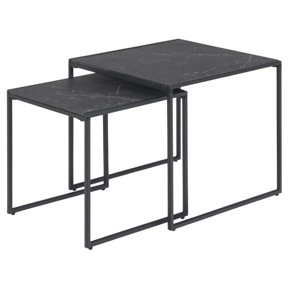 Infinity Black Melamine Marble Print Nest Of Tables Slim And Subtle Design 50x50x45cm