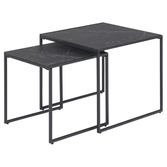 Infinity Black Melamine Marble Print Nest Of Tables Slim And Subtle Design 50x50x45cm