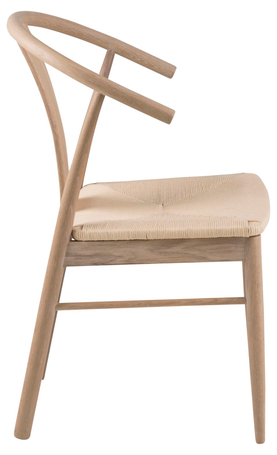 Janik Cream Plaited Paper Rope Designer Dining Chair, Quality White Oiled Oak, Armrests, Set Of 2 Chairs