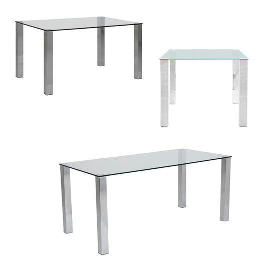 Kante Glass Top Dining Table With Stylish Chrome Legs 180cm