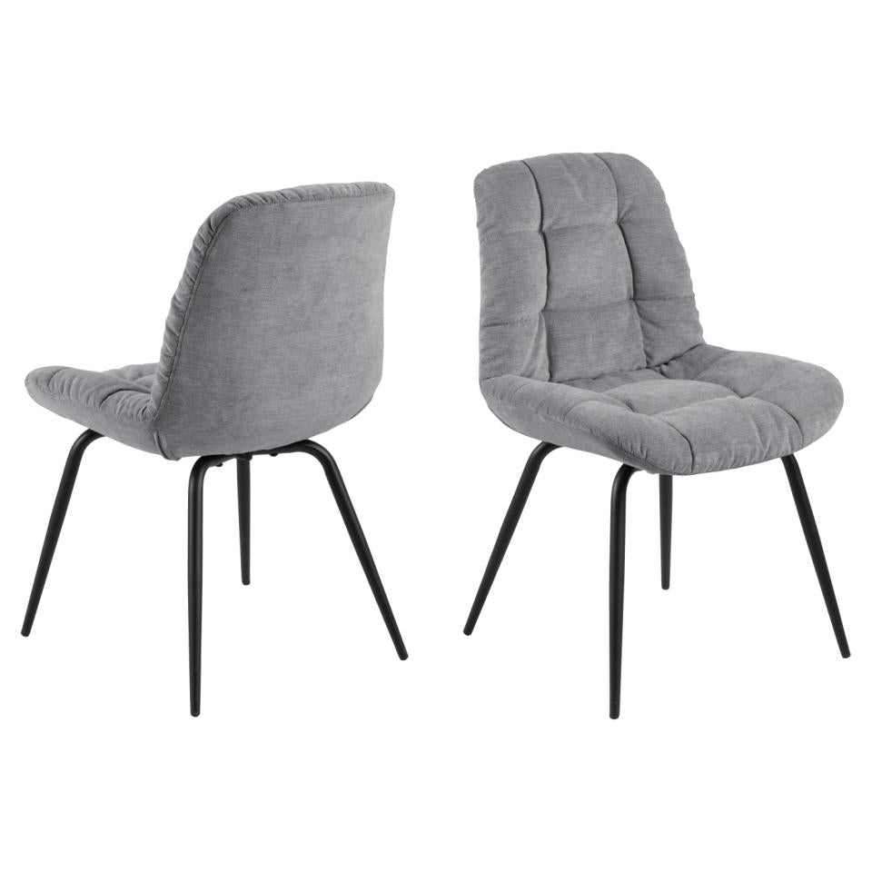 Lusso Katja Grey Fabric Dining Chair With Square Stitching, Set Of 2 Chairs