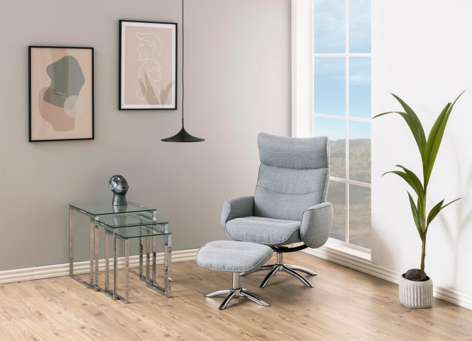 Katrine Nest Of Tables In Clear Glass With Metal Chrome Frames 3pc 50cm