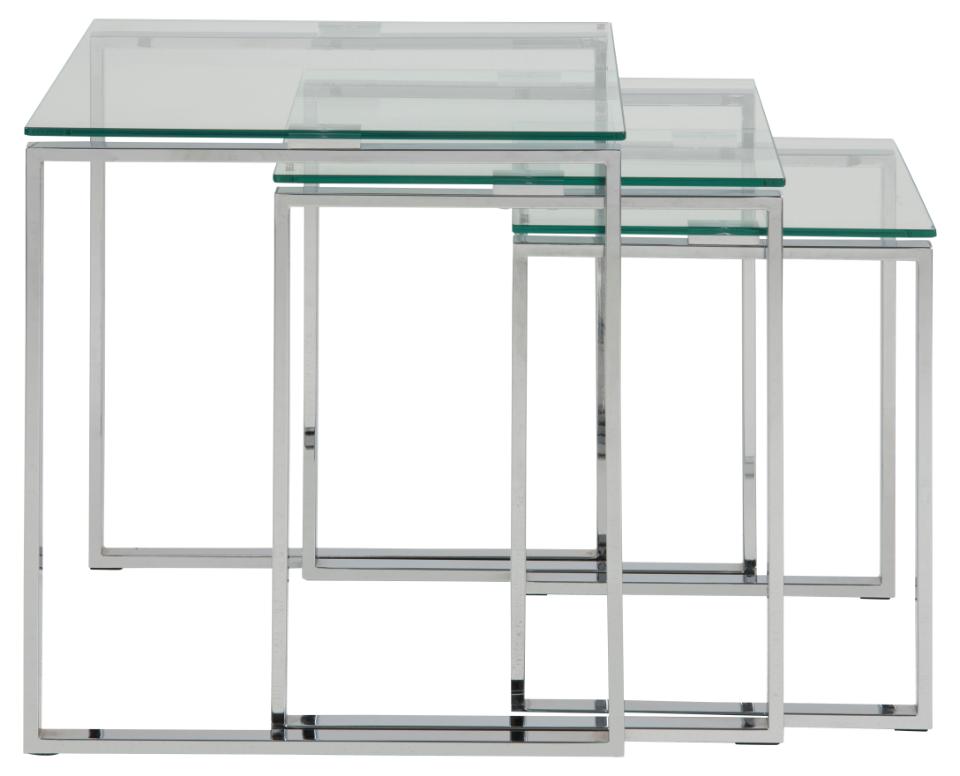Katrine Nest Of Tables In Clear Glass With Metal Chrome Frames 3pc 50cm