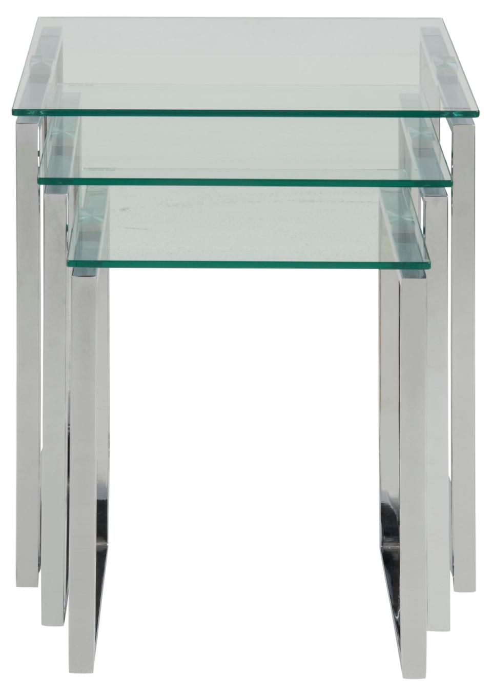 Katrine Nest Of Tables In Clear Glass With Metal Chrome Frames 3pc 50cm