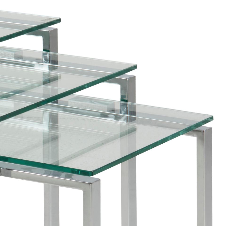 Katrine Nest Of Tables In Clear Glass With Metal Chrome Frames 3pc 50cm