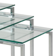 Load image into Gallery viewer, Katrine Nest Of Tables In Clear Glass With Metal Chrome Frames 3pc 50cm
