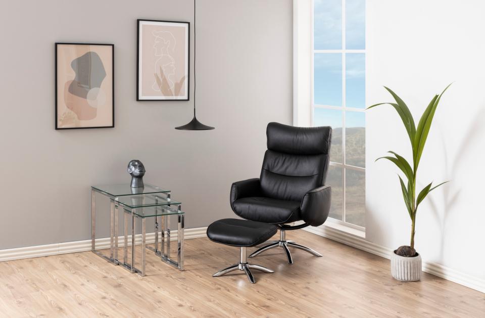 Katrine Nest Of Tables In Clear Glass With Metal Chrome Frames 3pc 50cm