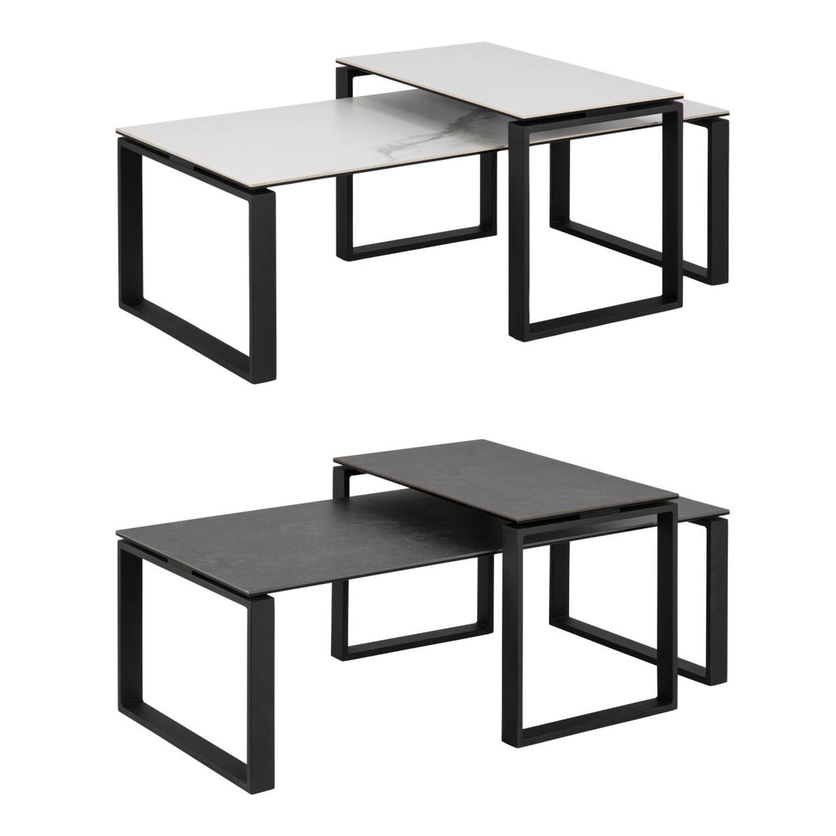 Katrine White Ceramic Coffee Table Set, 2 Moveable Rectangle Tables 115x55cm 69x40cm