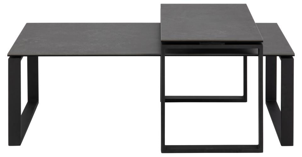 Katrine Black Ceramic Coffee Table Set, 2 Moveable Rectangle Tables 115x55cm 69x40cm