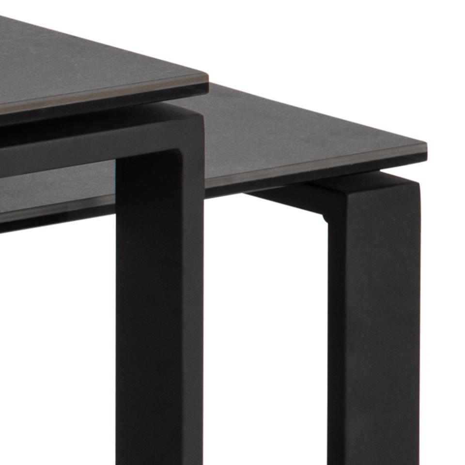 Katrine Black Ceramic Coffee Table Set, 2 Moveable Rectangle Tables 115x55cm 69x40cm