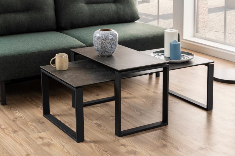 Katrine Black Ceramic Coffee Table Set, 2 Moveable Rectangle Tables 115x55cm 69x40cm