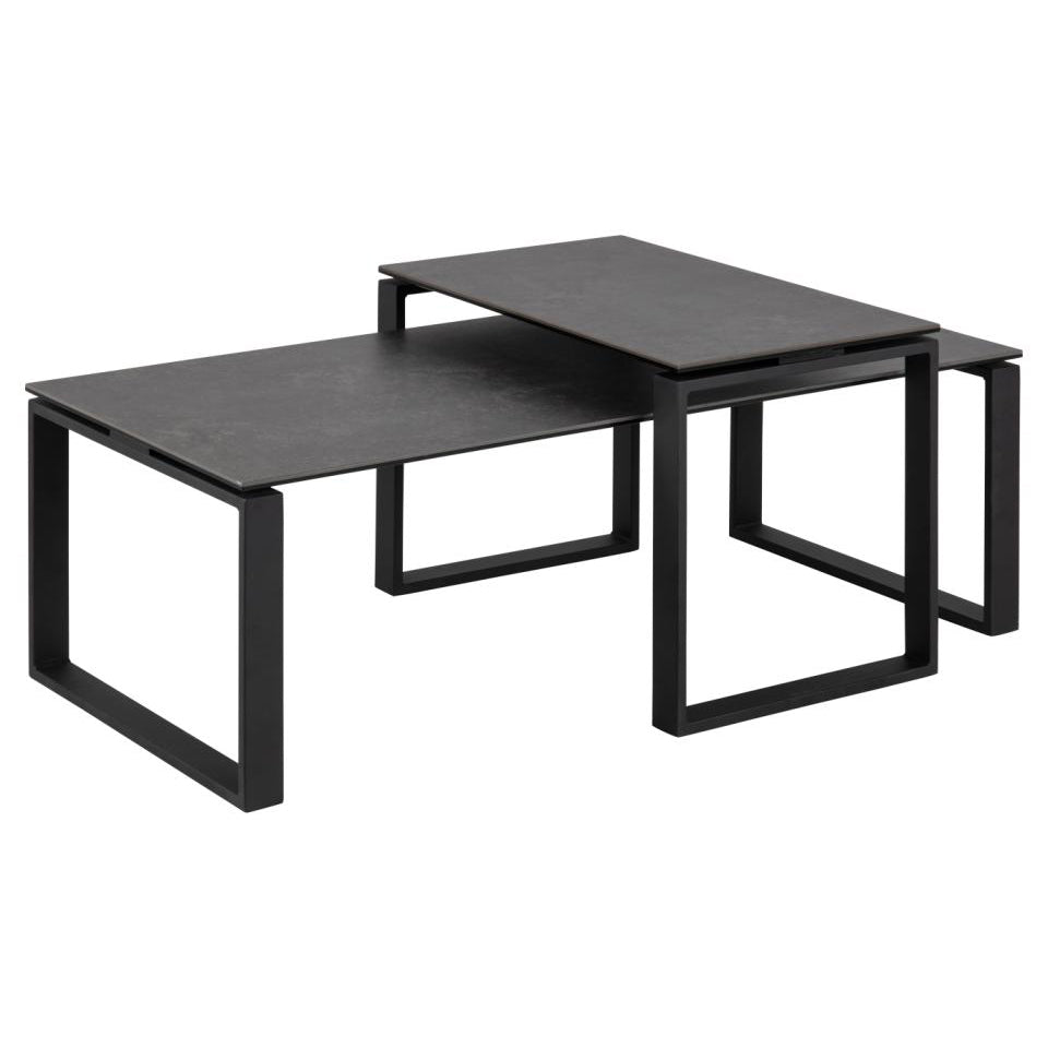 Katrine Black Ceramic Coffee Table Set, 2 Moveable Rectangle Tables 115x55cm 69x40cm