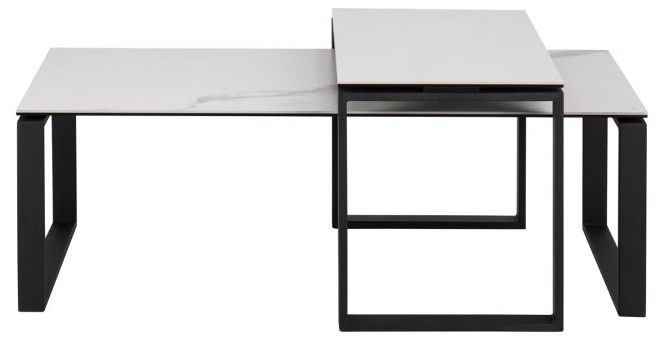 Katrine White Ceramic Coffee Table Set, 2 Moveable Rectangle Tables 115x55cm 69x40cm