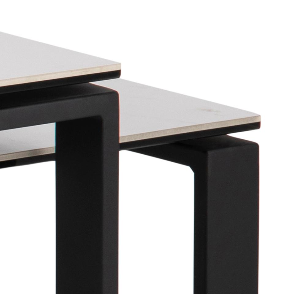 Katrine White Ceramic Coffee Table Set, 2 Moveable Rectangle Tables 115x55cm 69x40cm