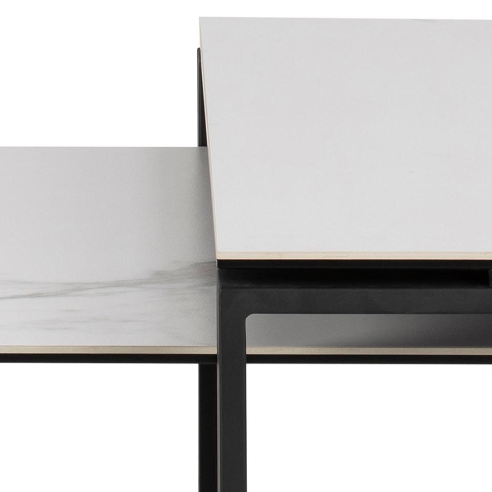 Katrine White Ceramic Coffee Table Set, 2 Moveable Rectangle Tables 115x55cm 69x40cm