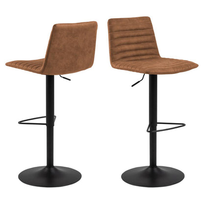 Kimmy Designer Bar Stools, Set Of 2 Brown Fabric Barstools, Adjustable Black Metal Base