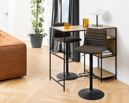 Kimmy Designer Bar Stools, Set Of 2 With Grey Fabric And Adjustable Black Metal Base