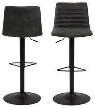 Load image into Gallery viewer, A Pair Of Grey Fabric Kimmy Designer Bar Stools, Adjustable, Black Metal Base
