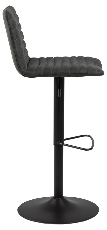 Kimmy Designer Bar Stools, Set Of 2 With Grey Fabric And Adjustable Black Metal Base