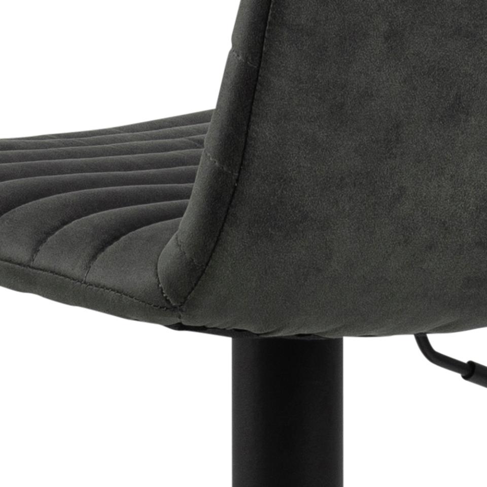 Kimmy Designer Bar Stools, Set Of 2 With Grey Fabric And Adjustable Black Metal Base