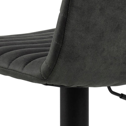 Kimmy Designer Bar Stools, Set Of 2 With Grey Fabric And Adjustable Black Metal Base