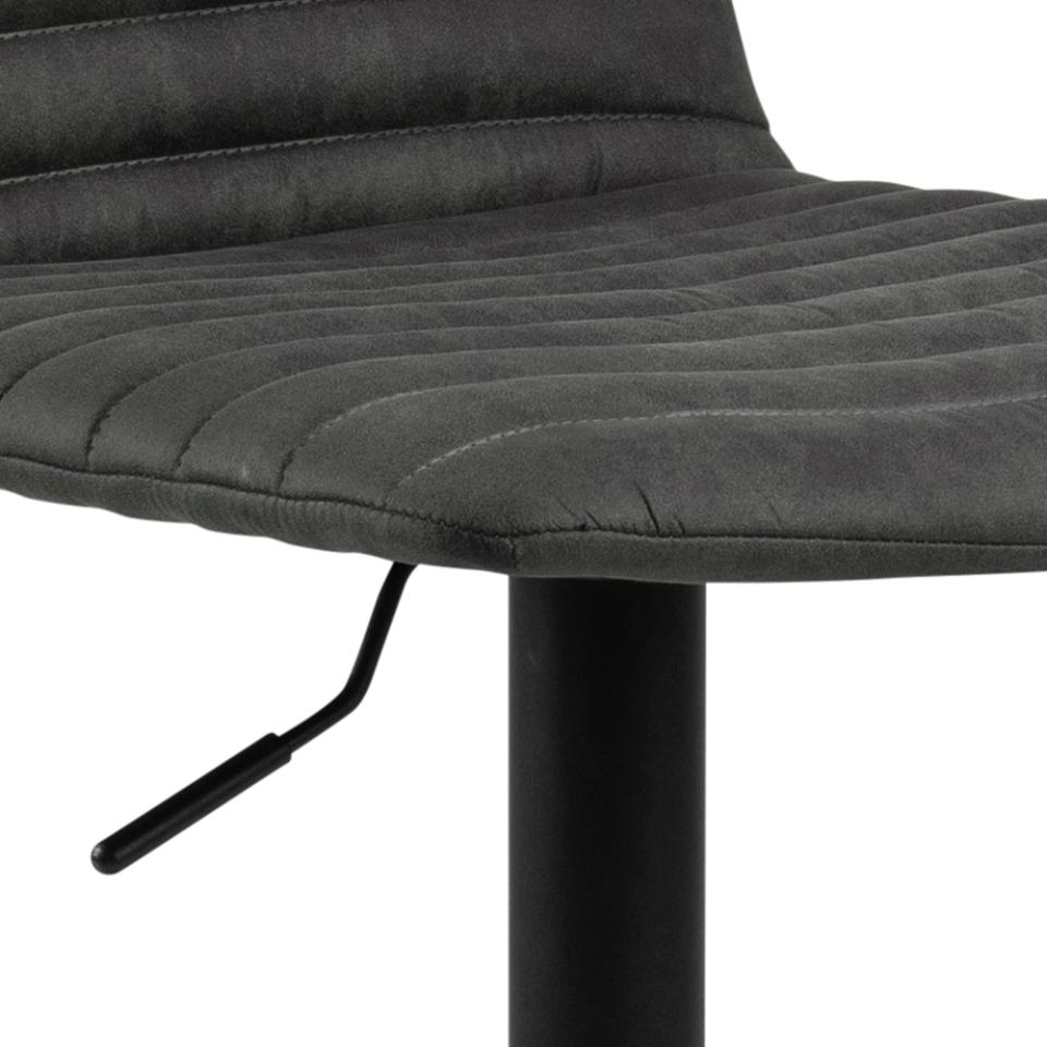 Kimmy Designer Bar Stools, Set Of 2 With Grey Fabric And Adjustable Black Metal Base