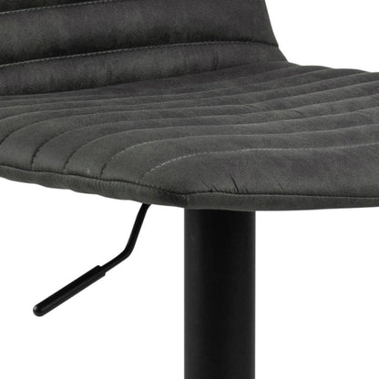 Kimmy Designer Bar Stools, Set Of 2 With Grey Fabric And Adjustable Black Metal Base