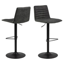 Load image into Gallery viewer, A Pair Of Grey Fabric Kimmy Designer Bar Stools, Adjustable, Black Metal Base
