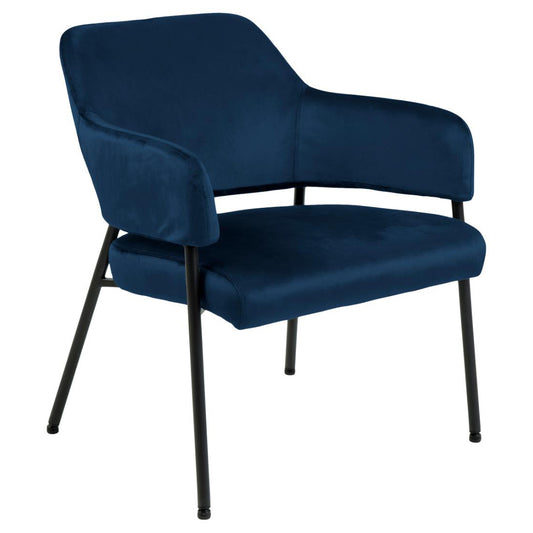 Lima Blue Upholstered Velvet Accent Chair, Spacious Fabric Lounge Resting Armchair