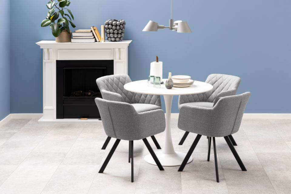 Malta Round White Ceramic Designer Dining Table With Solid Curve Metal Base 90x75cm