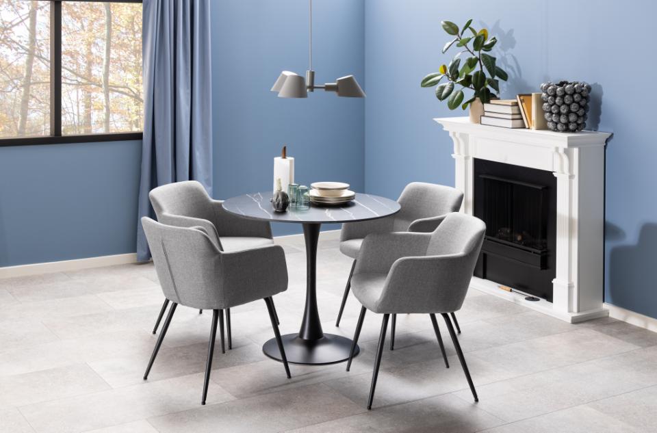 Malta Round Black Ceramic Designer Dining Table Curve Metal Base Marble Look 90x75cm