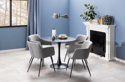 Malta Round Black Ceramic Designer Dining Table Curve Metal Base Marble Look 90x75cm