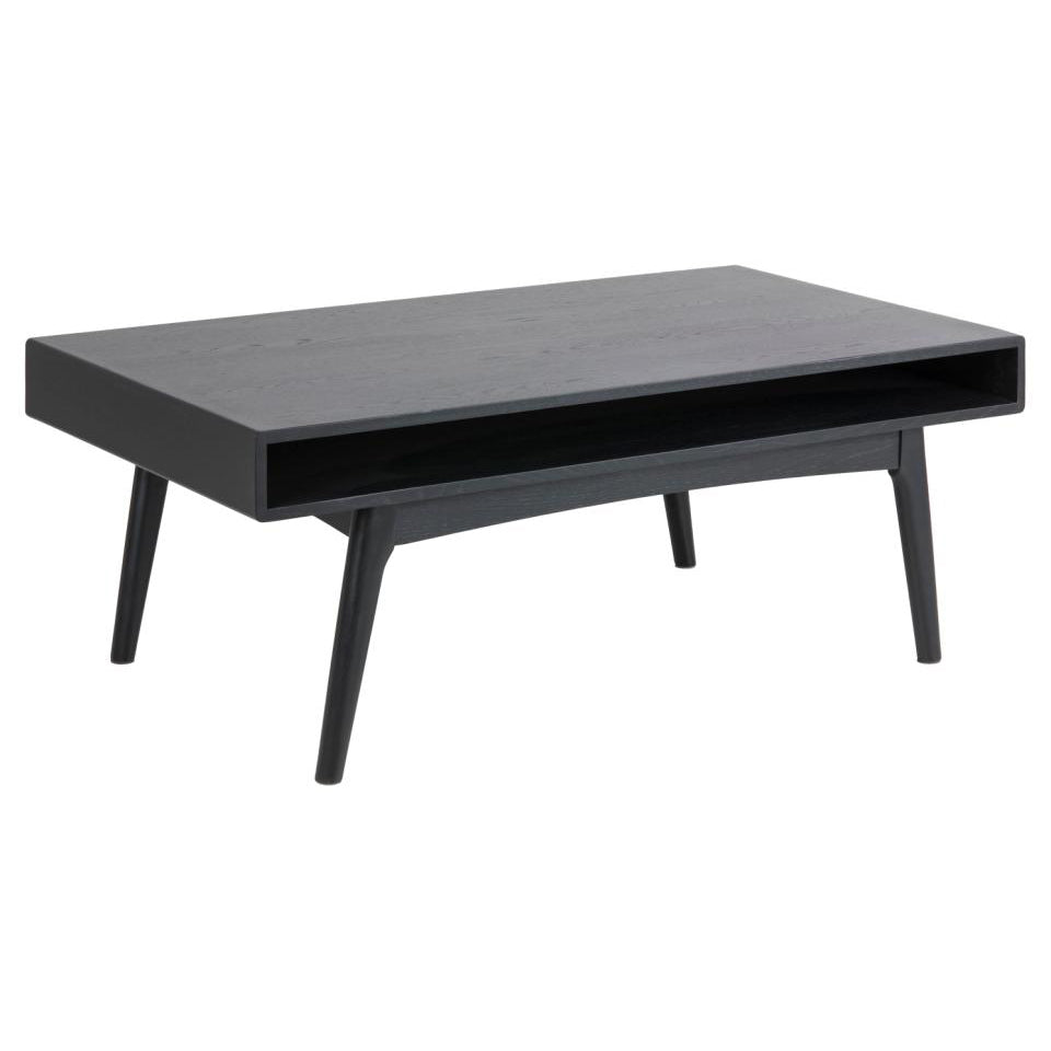 Marte Oak Coffee Table With Compartment Shelf Black 130x70cm