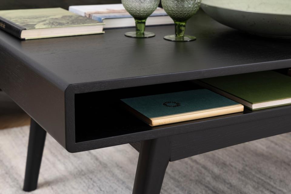 Marte Oak Coffee Table With Compartment Shelf Black 130x70cm
