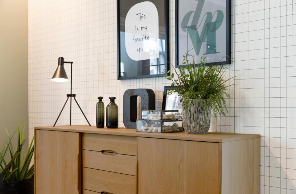 Marte Sideboard High Class Large Solid Oak Cabinet 2 Slide Doors, 4 Drawers 180x44x84cm