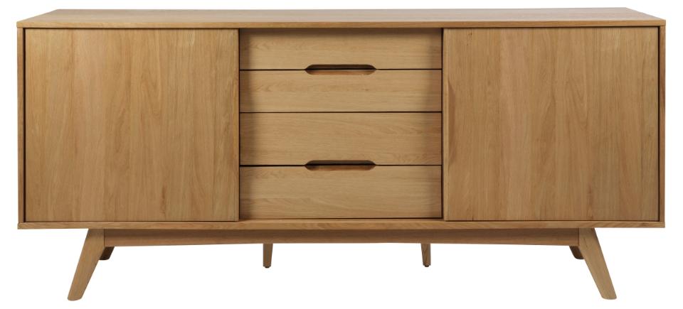 Marte Sideboard High Class Large Solid Oak Cabinet 2 Slide Doors, 4 Drawers 180x44x84cm