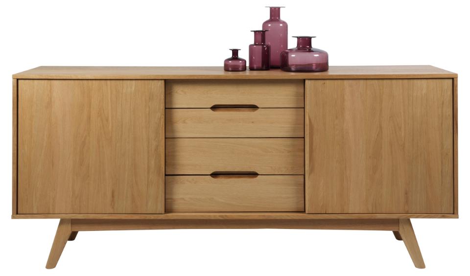 Marte Sideboard High Class Large Solid Oak Cabinet 2 Slide Doors, 4 Drawers 180x44x84cm