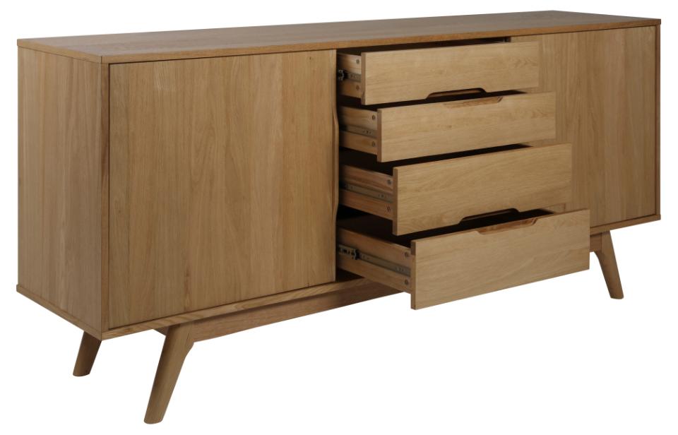 Marte Sideboard High Class Large Solid Oak Cabinet 2 Slide Doors, 4 Drawers 180x44x84cm