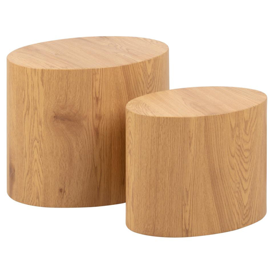 oak look coffee table set on a white background