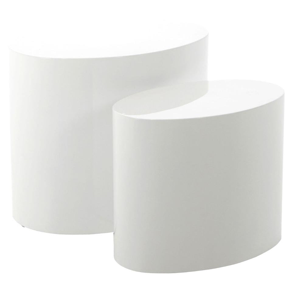 Oval Design White High Gloss Versatile Mice Coffee Side Table Set 2pcs