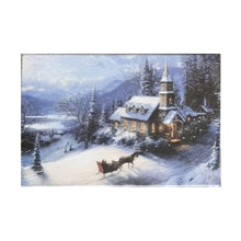 Load image into Gallery viewer, Mini LED Light Up Christmas Hanging Or Standing Canvas Picture 15x10cm Church Scene
