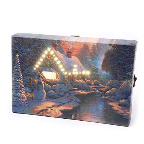 Mini LED Light Up Christmas Hanging Or Standing Canvas Picture 15x10cm Stream House Scene