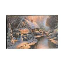 Load image into Gallery viewer, Mini LED Light Up Christmas Hanging Or Standing Canvas Picture 15x10cm Stream House Scene
