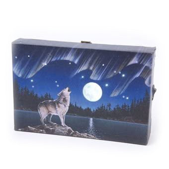 Mini LED Light Up Christmas Hanging Or Standing Canvas Picture 15x10cm Wolf Howling Scene
